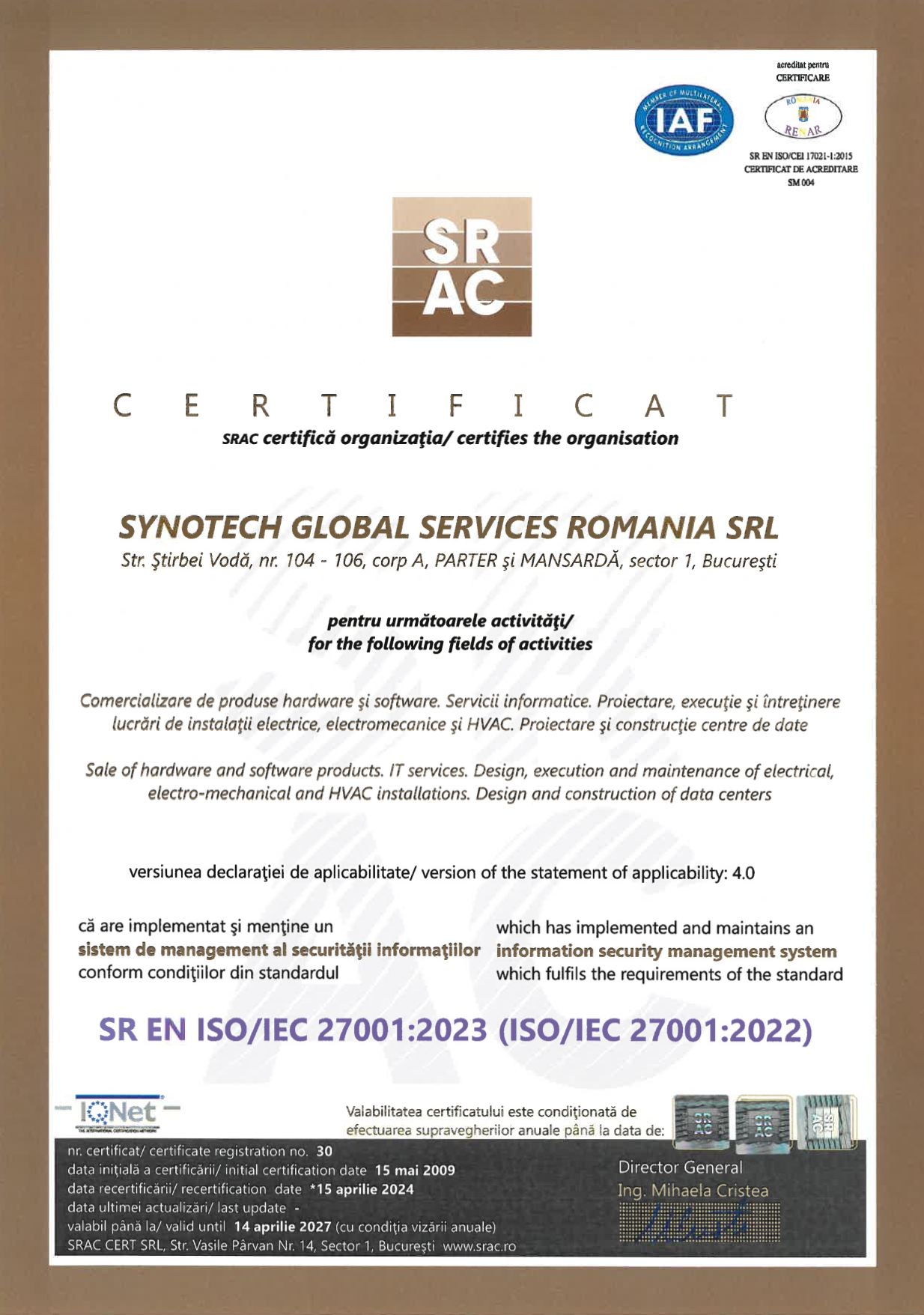 SR EN ISO/IEC 27001:2023